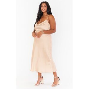 Show Me Your MUMU Verona Cowl Dress in Champagne Satin NEW NWT